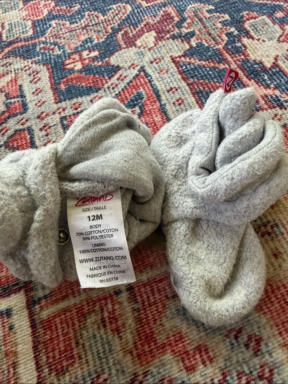Zutano Light Gray Plush Baby Booties with Red Logo Tab